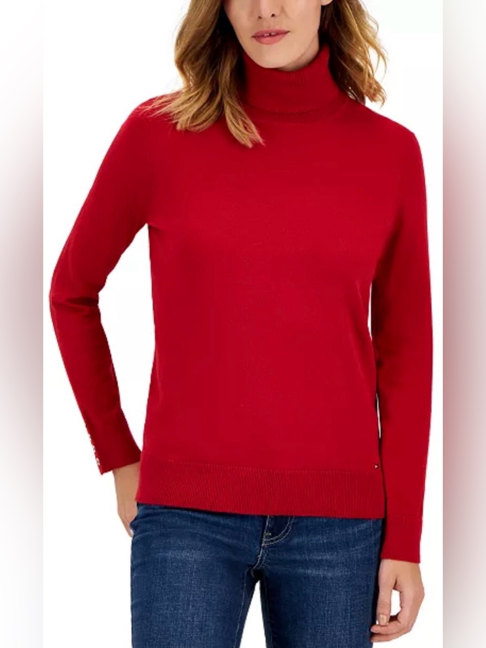 Tommy Hilfiger Button-Cuff Turtleneck Red Stella Sweater (M)